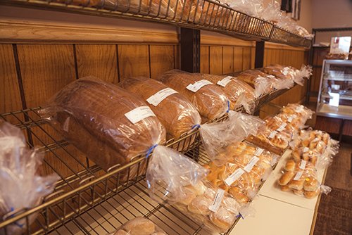 handmade bread on display daily in the shop